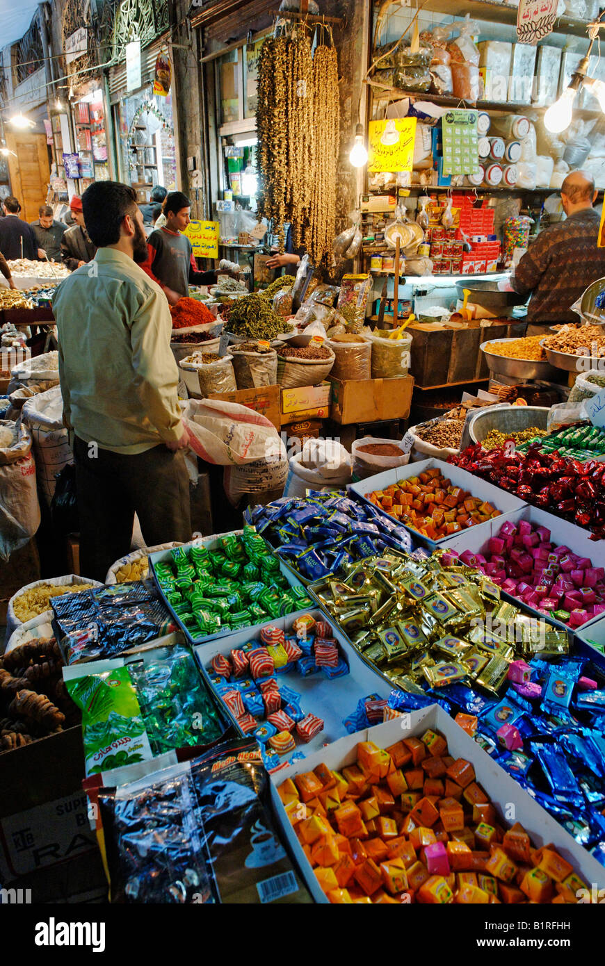 Spices and sweets in the souk, Damascus bazaar, UNESCO world heritage site, Syria, Arabia, Middle East Stock Photo