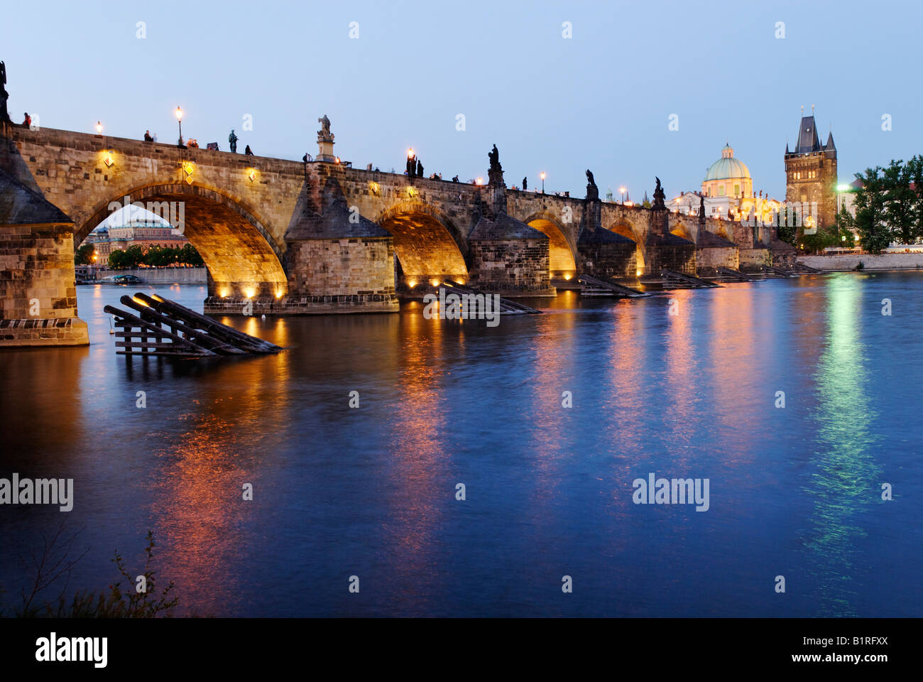 Evening atmosphere on Charles Bridge, UNESCO World Heritage Site, Prague, Czech Republic, Europe Stock Photo