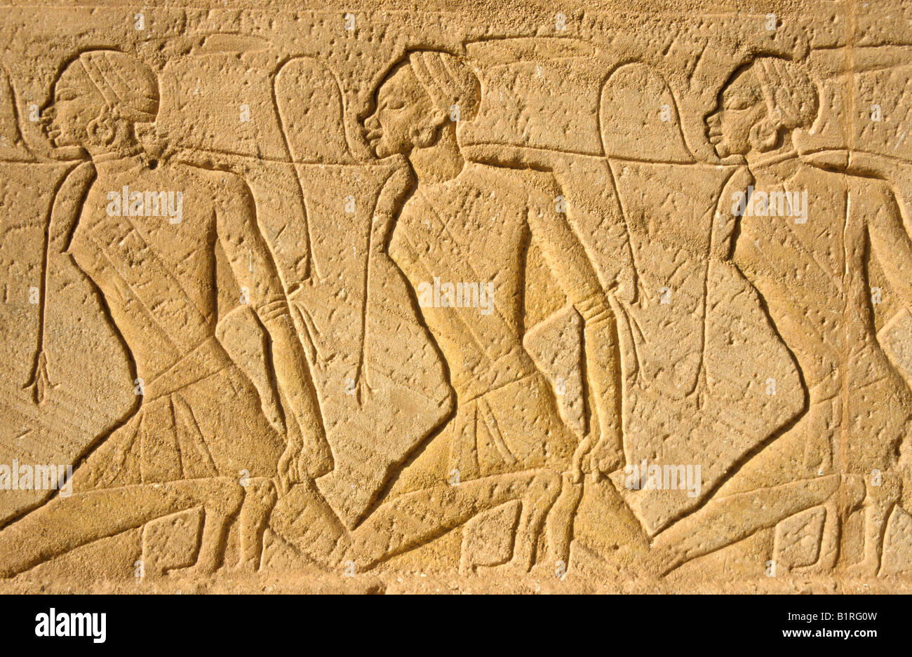Stone wall relief on the Great Temple of Ramses II, Abu Simbel, Egypt, Africa Stock Photo