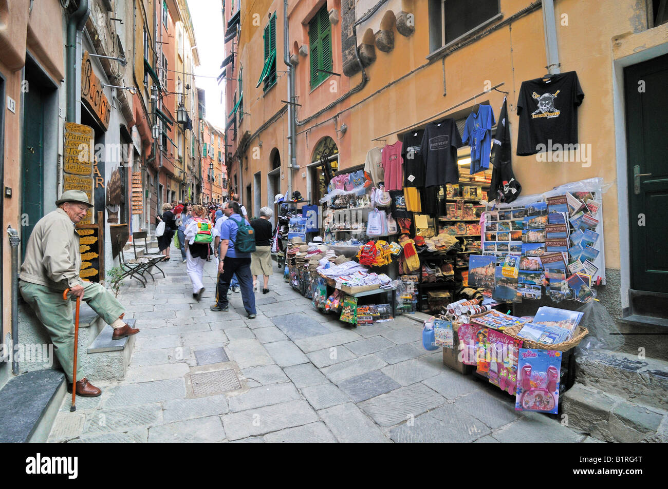 Alley with souvenir shops in Vernazzo, Liguria, Cinque Terre, Italy, Europe Stock Photo