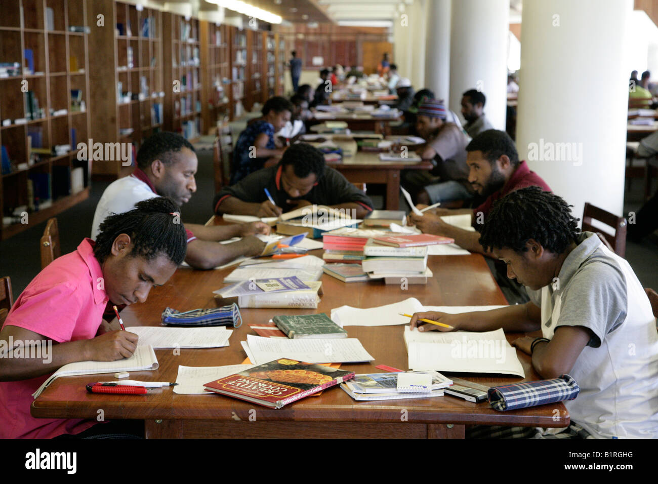 Students at the university library, Goroka, Papua New Guinea, Melanesia, Stock Photo