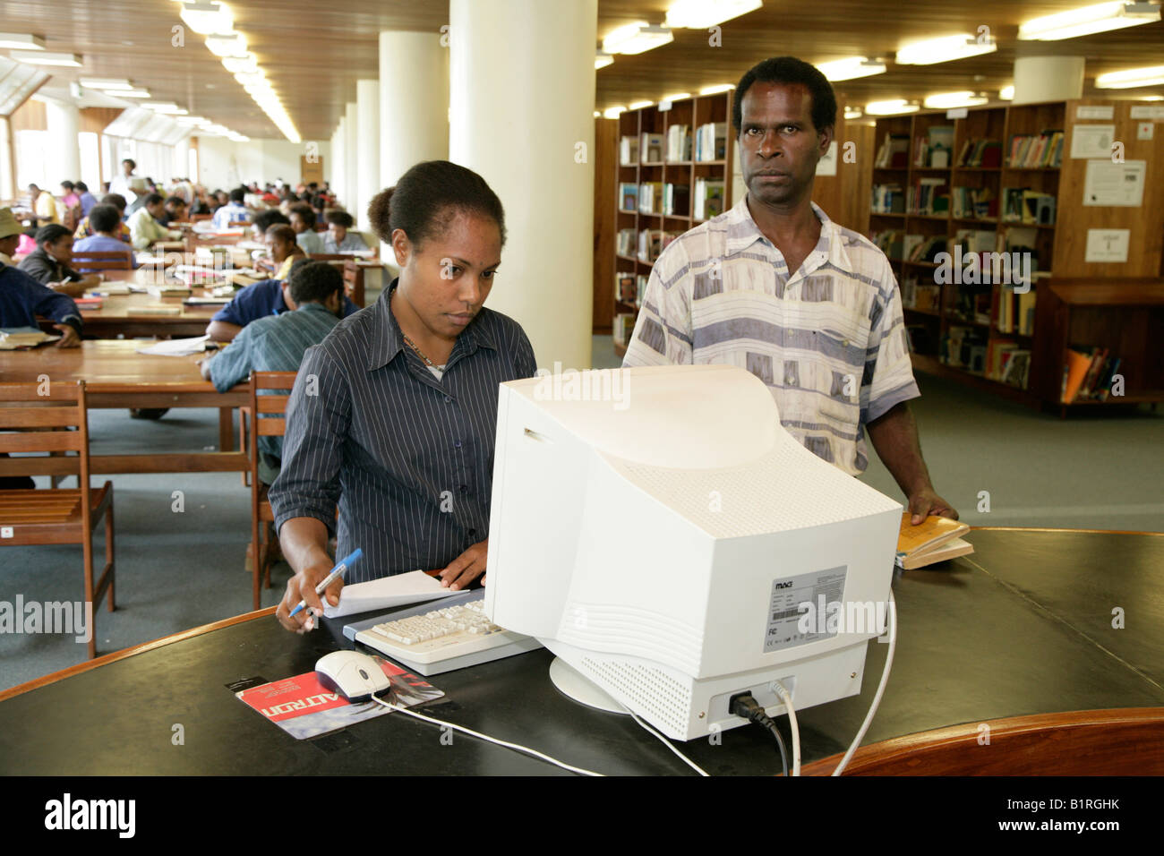 Students at the university library, Goroka, Papua New Guinea, Melanesia, Australischer Kontinent Stock Photo