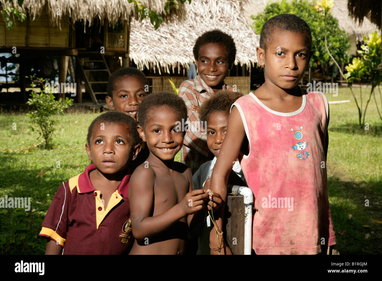 A group of children, Mindre village, Papua New Guinea, Melanesia Stock Photo