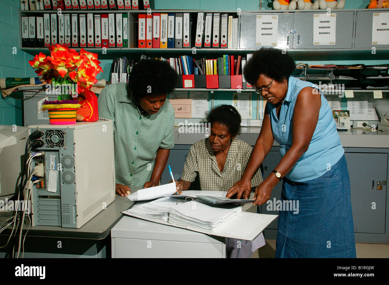 Employees in the Women's Centre, Lae, Papua New Guinea, Melanesia Stock Photo