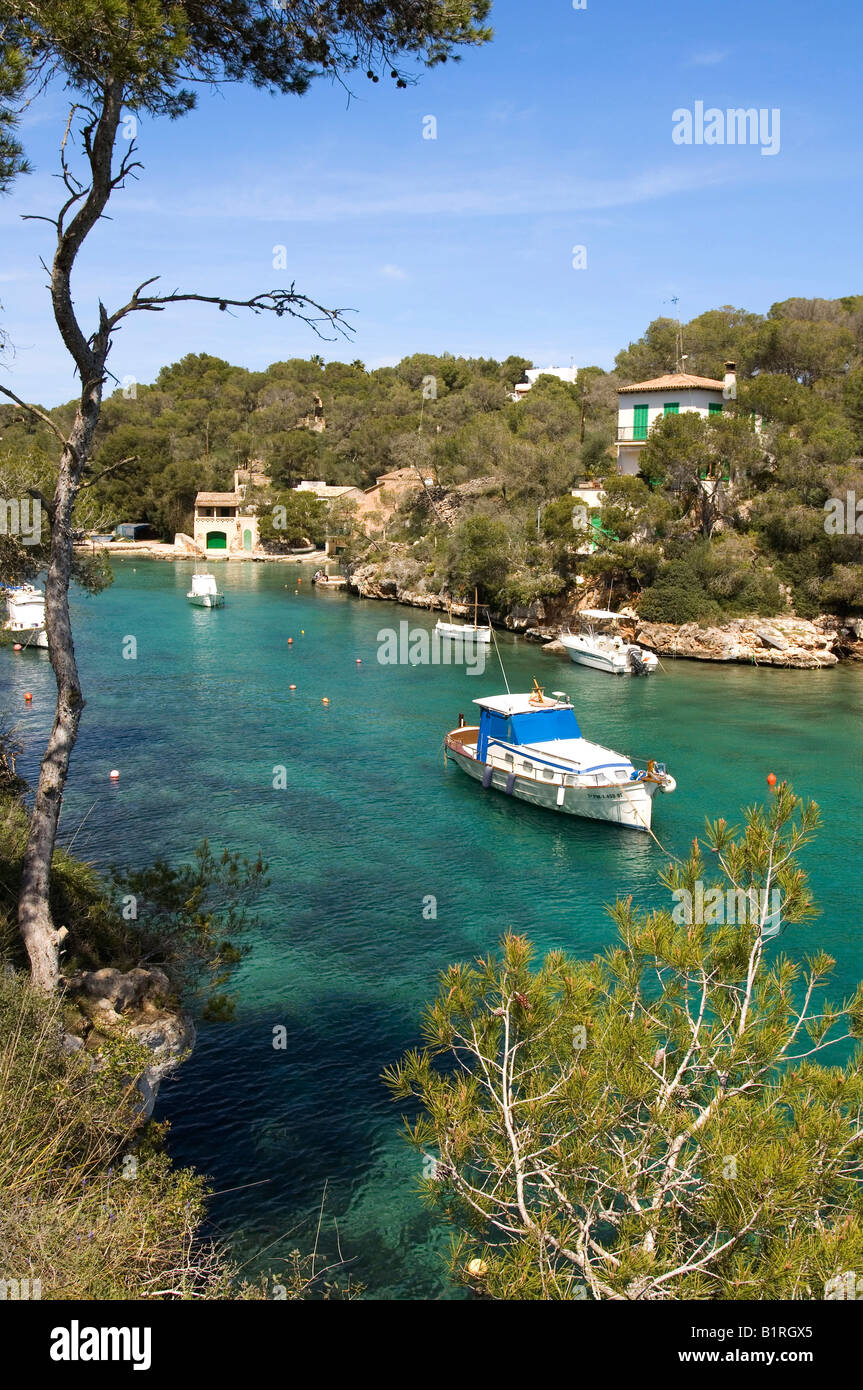 Fishing boats in a bay, Cala Figuera, Majorca, Balearic Islands, Spain, Europe Stock Photo