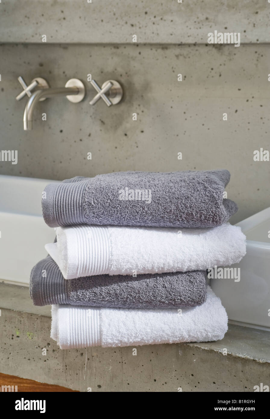 Towels in a contemporary styled bathroom Stock Photo