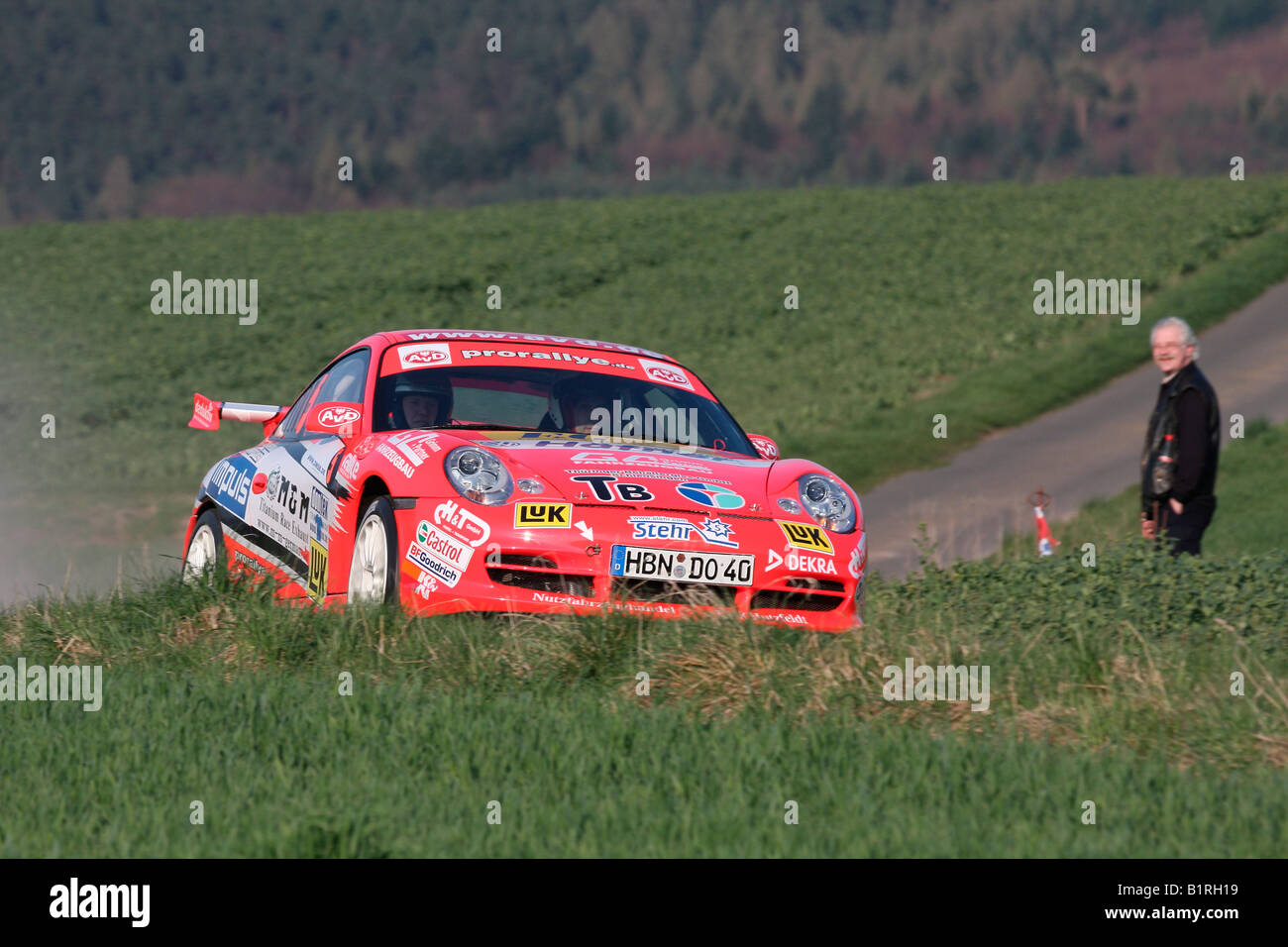 Porsche 911 GT3 RS, Vogelsberg Rallye 2008, German championship race, Hesse, Germany, Europe Stock Photo