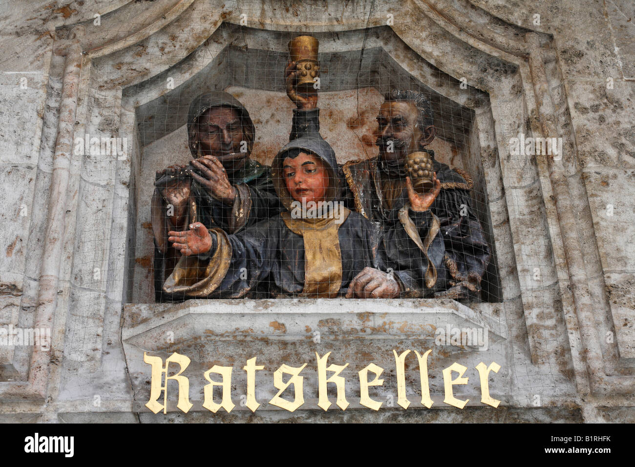 Group of figurines, Ratskeller, Neues Rathaus, New Town Hall, Munich, Bavaria, Germany, Europe Stock Photo