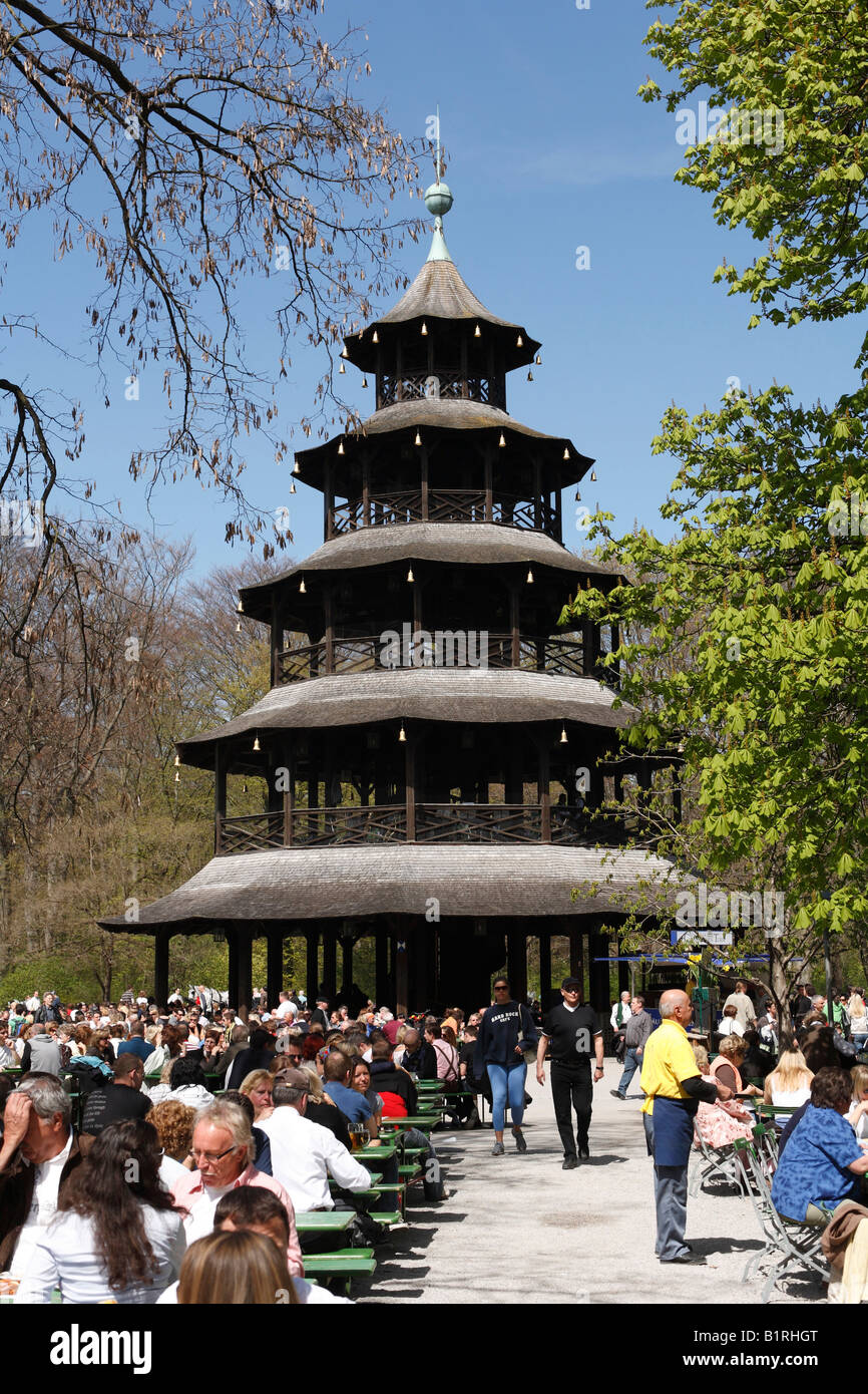 Chinese Tower, beer garden, Munich, Bavaria, Germany, Europe Stock Photo