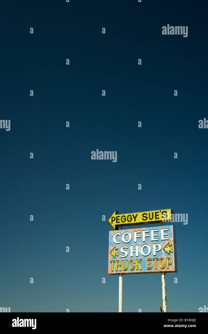 highway sign for Peggy Sue's Coffee Shop Diner USA Stock Photo Alamy