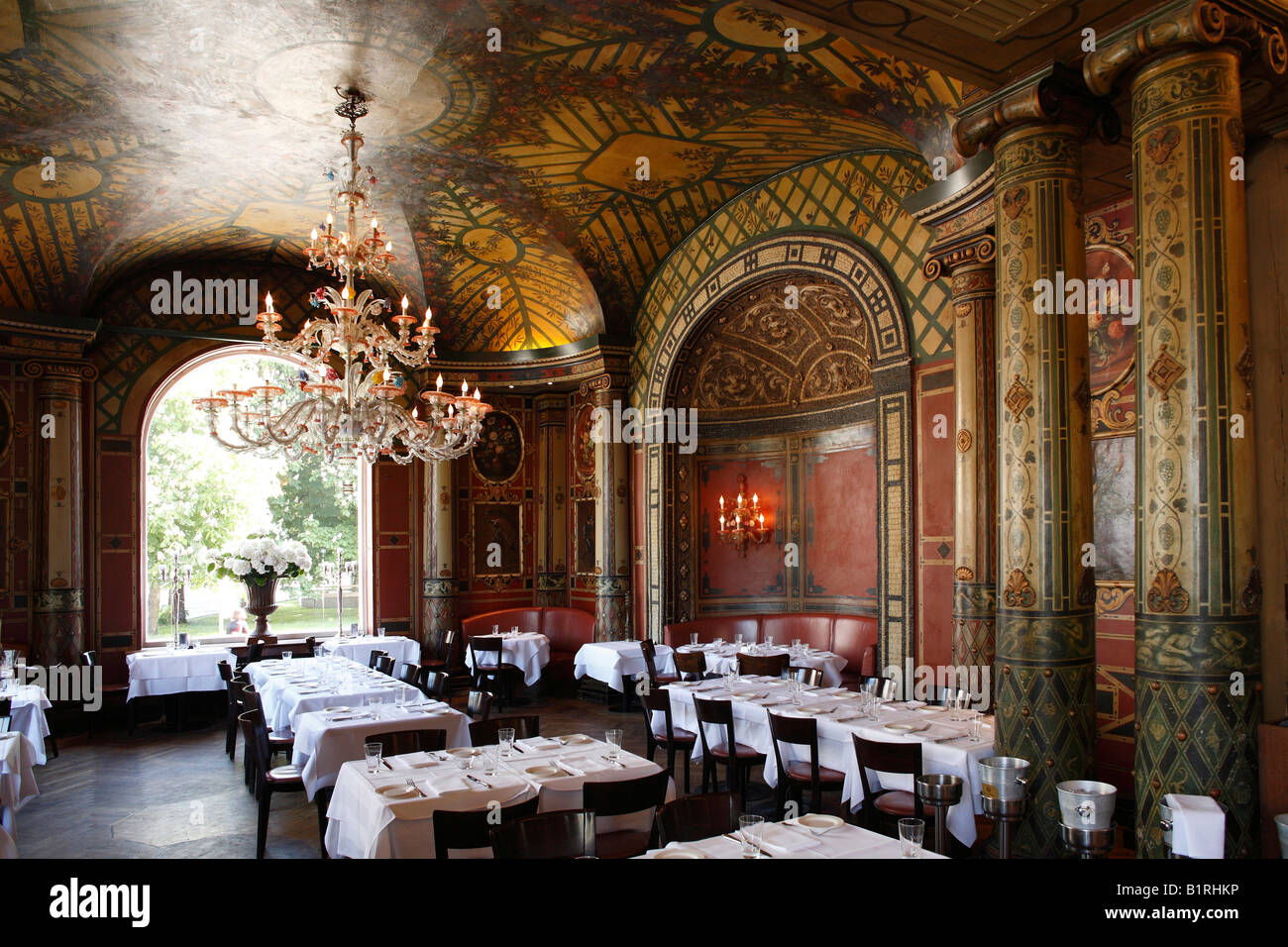 Restaurant in Kuenstlerhaus, Lenbach Square, Munich, Upper Bavaria, Germany, Europe Stock Photo