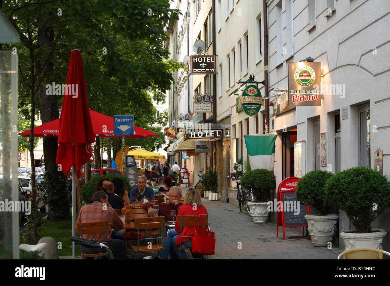 Pubs on Occamstrasse Street, Schwabing, Munich, Bavaria, Germany, Europe Stock Photo