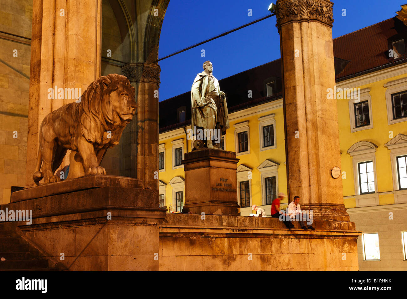 Feldherrnhalle, Field Marshall's Hall, statue of Prince Carl Wrede, historic city centre, Munich, Bavaria, Germany, Europe Stock Photo
