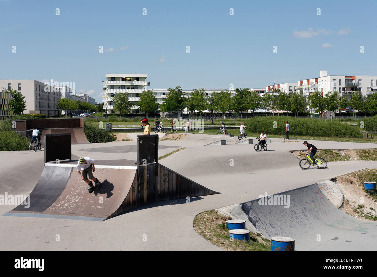 Skateboard Park in Neuriem, Riem, Munich, Bavaria, Germany, Europe Stock Photo