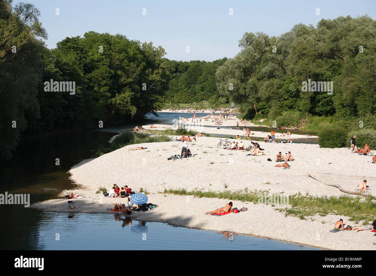 Isar River at the Flaucher, Thalkirchen, Munich, Bavaria, Germany, Europe Stock Photo