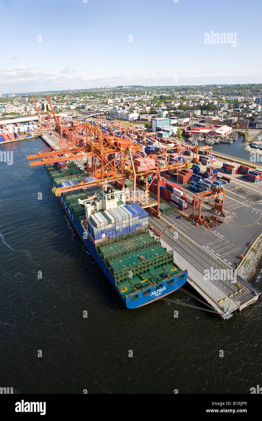 Vancouver container port and container ship, British Columbia, Canada