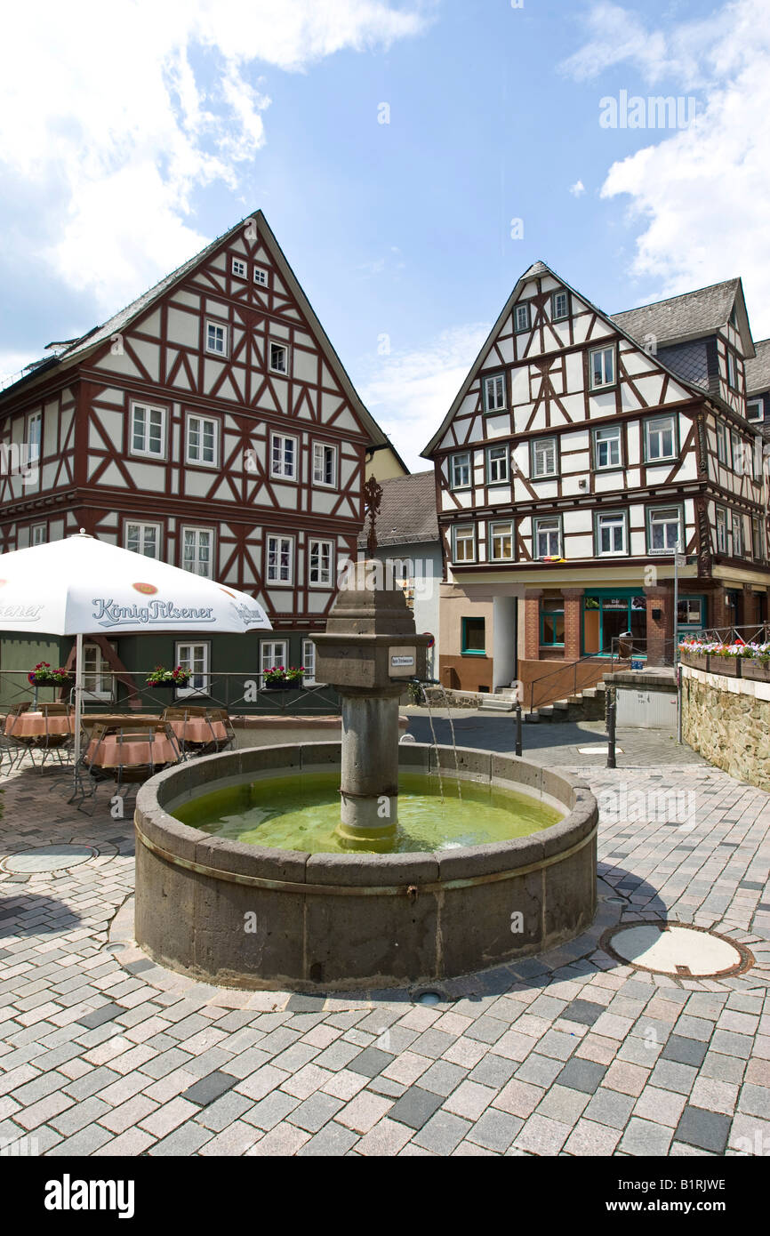 Historic half-timbered houses in the historic town centre in the Kornmarkt market, Wetzlar, Hesse, Germany, Europe Stock Photo