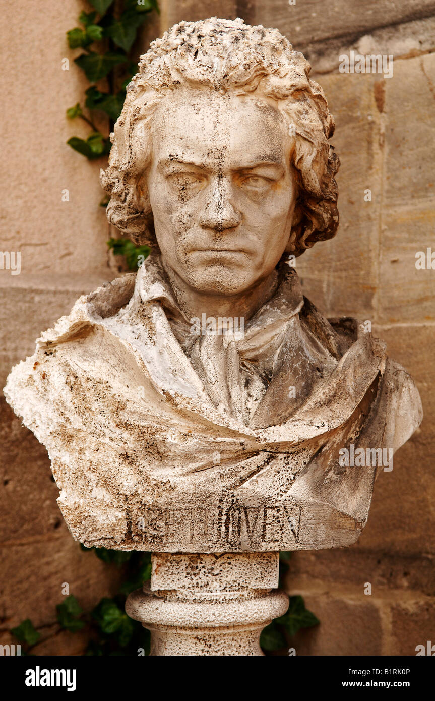 Weathered Beethoven bust, Industriemuseum, Industrial Museum, Lauf an der Pegnitz, Middle Franconia, Bavaria, Germany, Europe Stock Photo