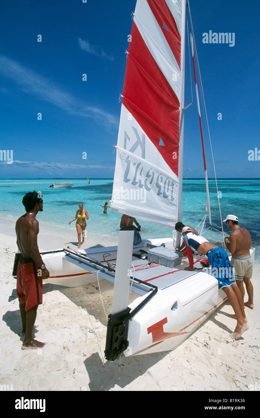 Catamaran, Olhuveli, Southern Atoll, Maledives Stock Photo