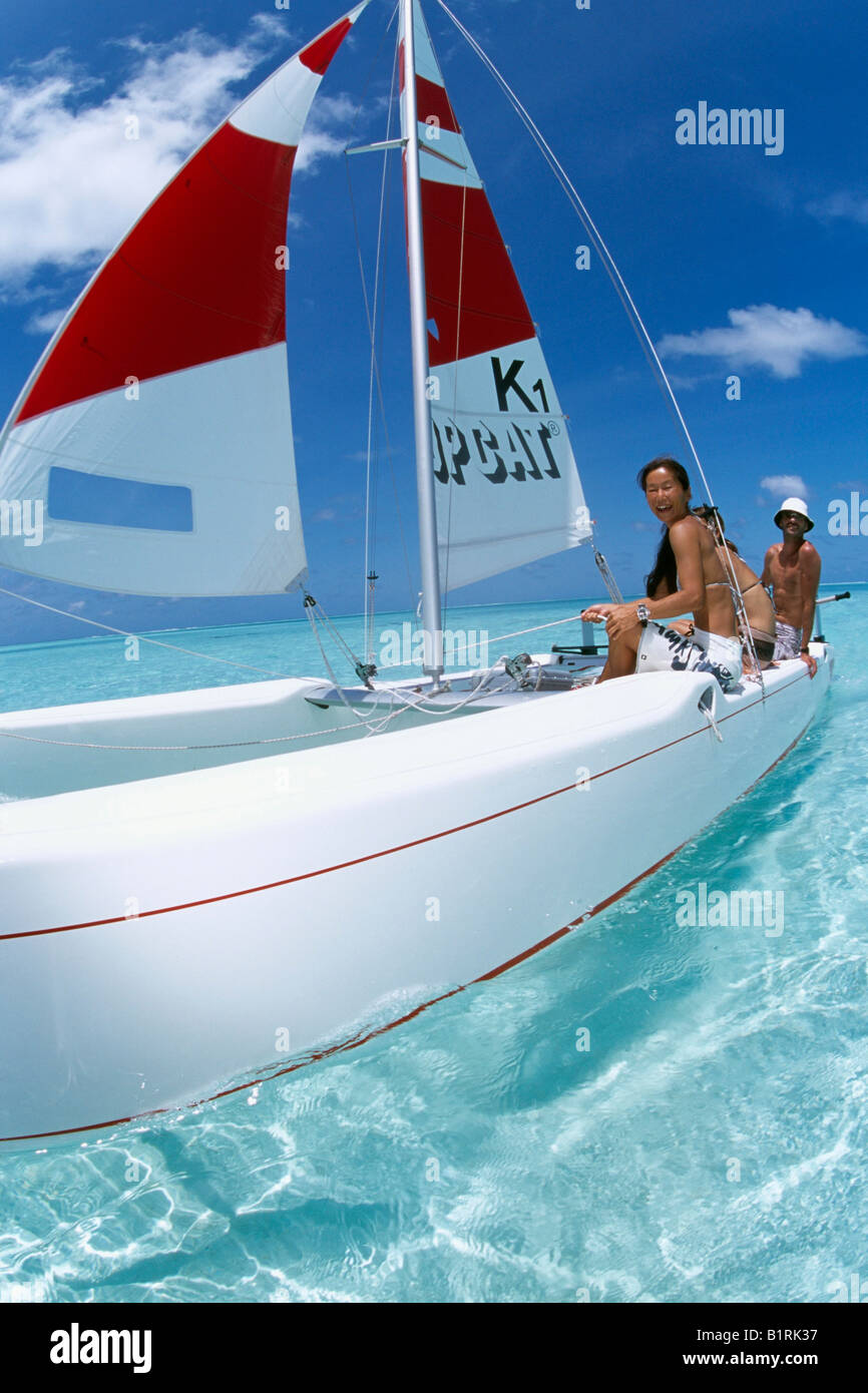 Catamaran, Olhuveli, Southern Atoll, Maledives Stock Photo