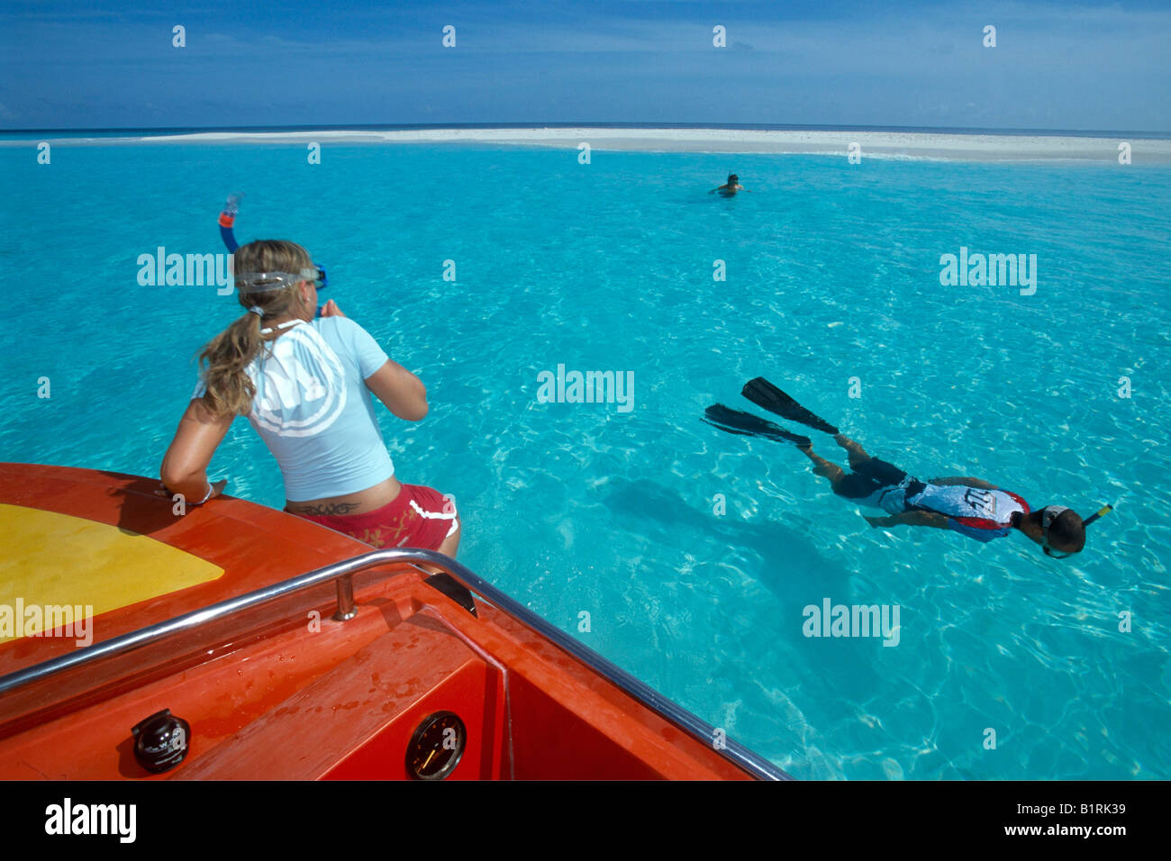 Snorkeling, Olhuveli, Southern Atoll, Maledives Stock Photo