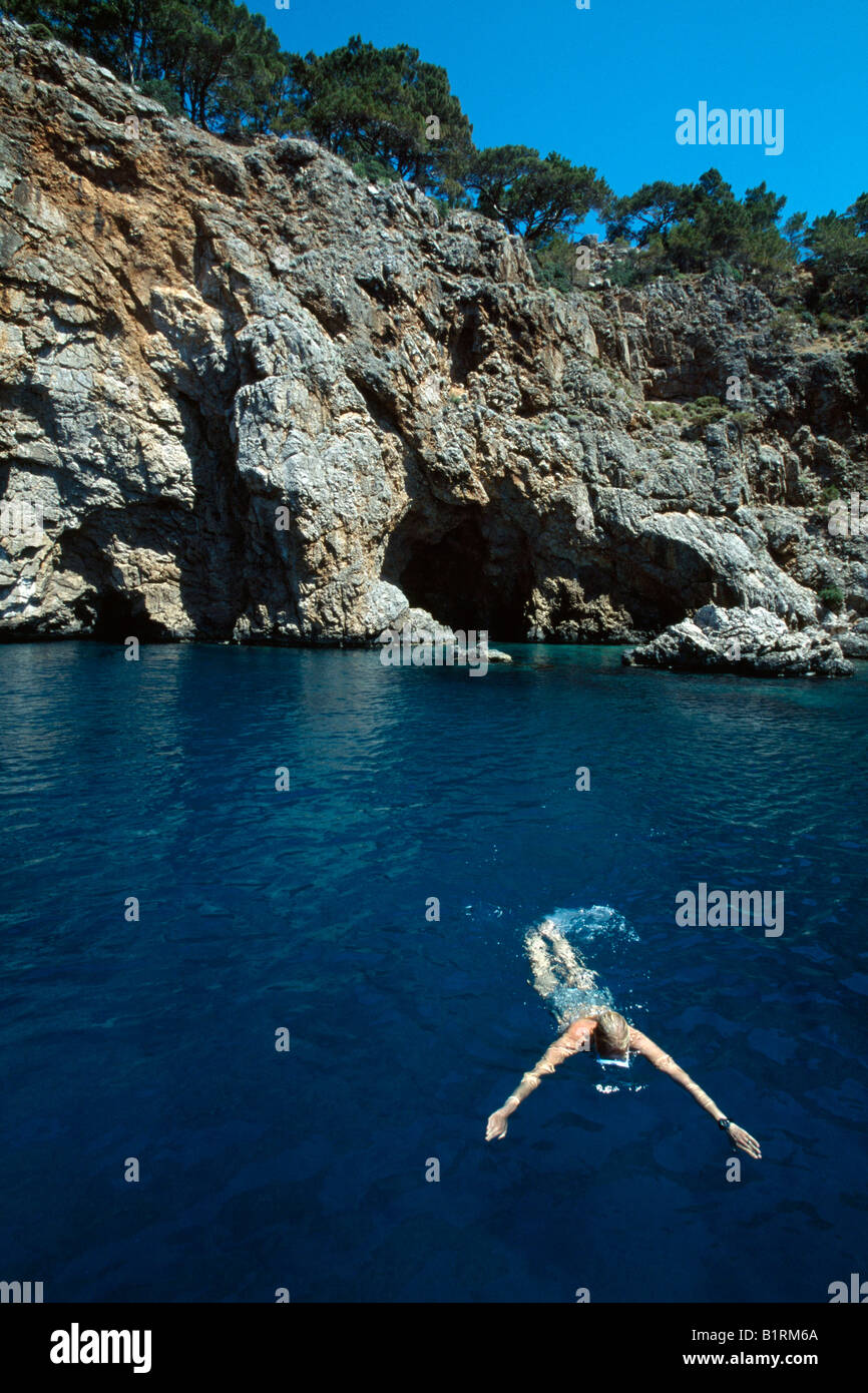 Swimming in a bay of Olympos, Lycian coast, Turkish Riviera, Turkey Stock Photo