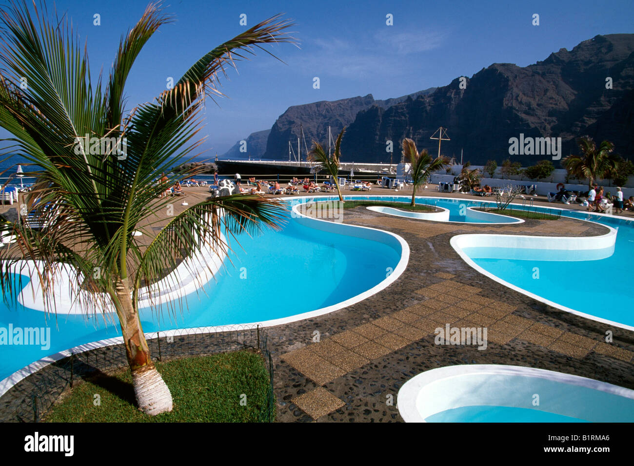 Hotel swimming pool, Los Gigantes, Tenerife, Canary Islands, Spain Stock Photo