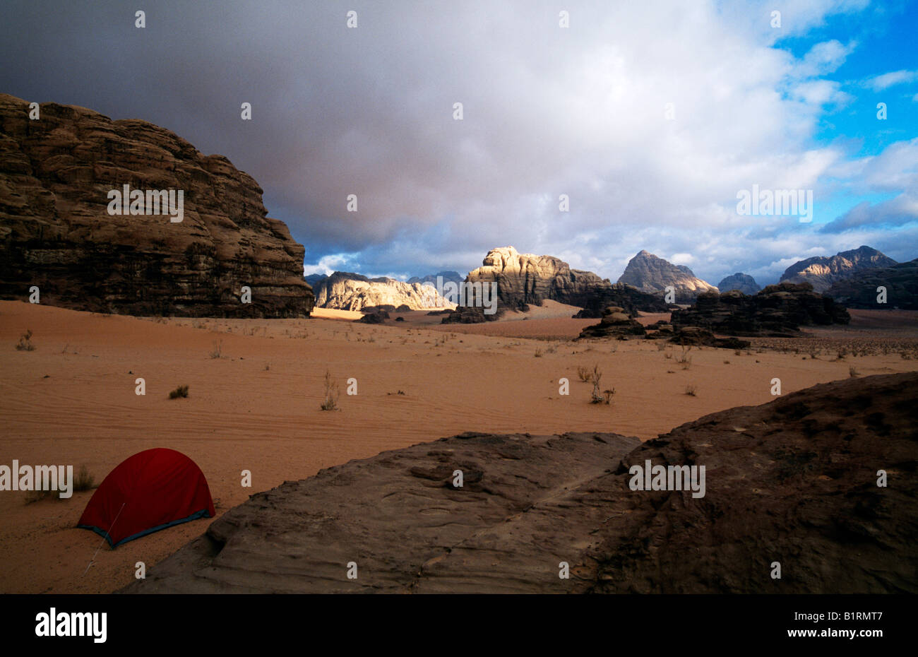 Camping, Wadi Rum, Jordan, Asia Stock Photo