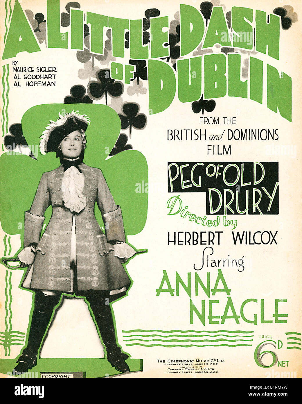 A Little Dash of Dublin 1935 music sheet cover for a song from the film Peg Of Old Drury starring Anna Neagle Stock Photo