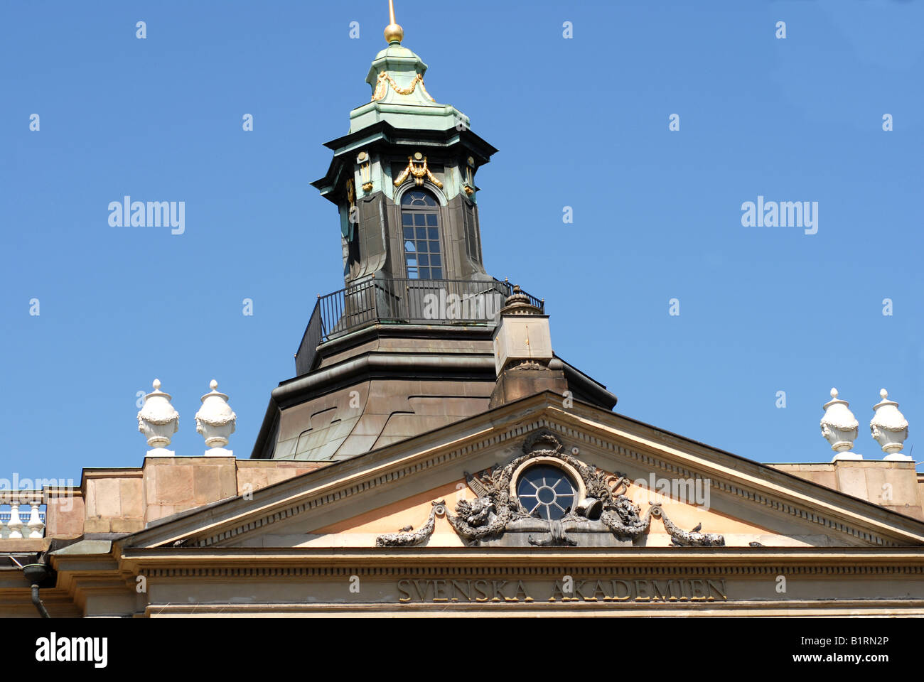 Tower on the roof of the Swedish Academy - Svenska Akademien Stock Photo