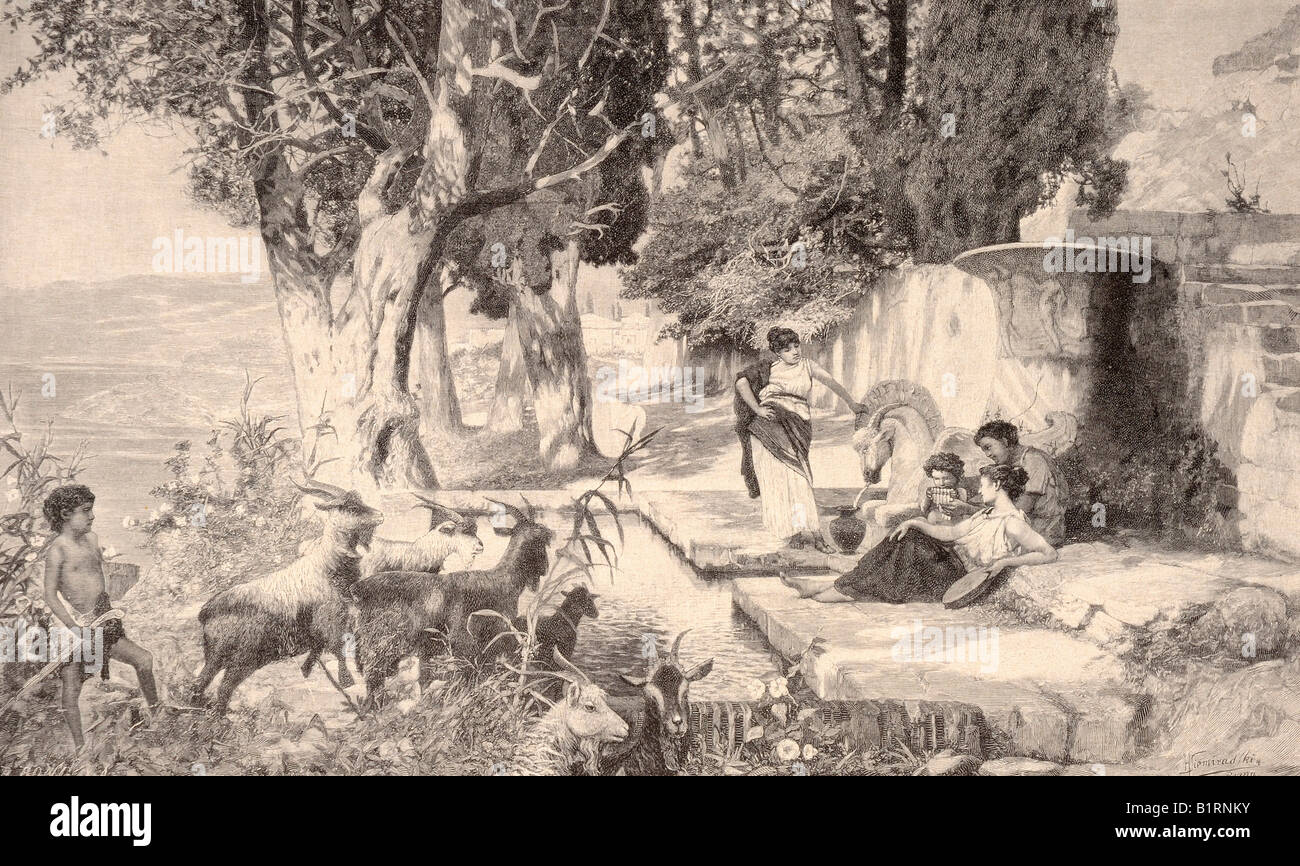 Fruehlingsidylle, Spring Harmony, woodcut from the yearbook Moderne ...