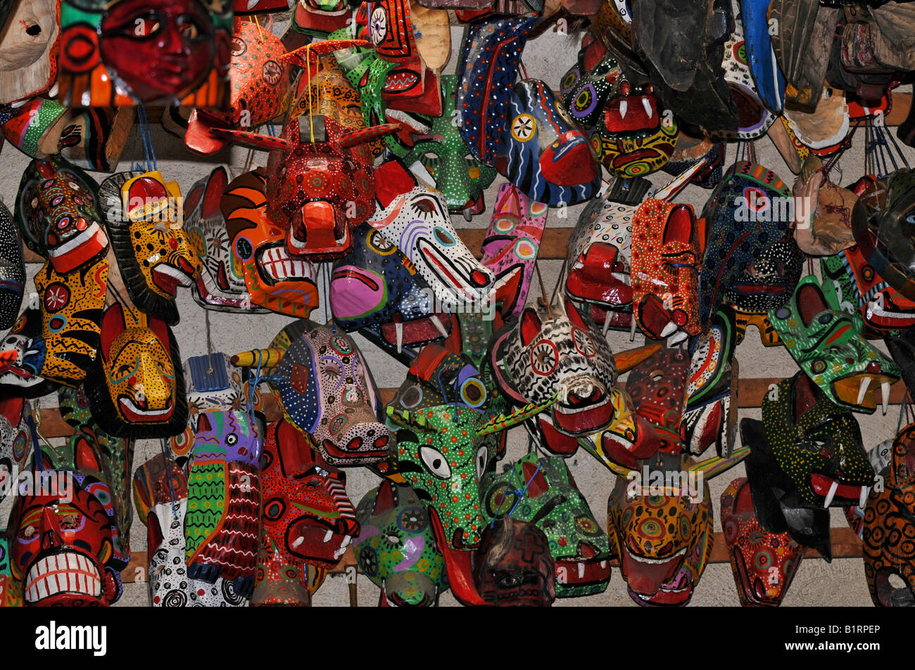 Colorful masks, Santiago Atitlan, Guatemala, Central America Stock Photo