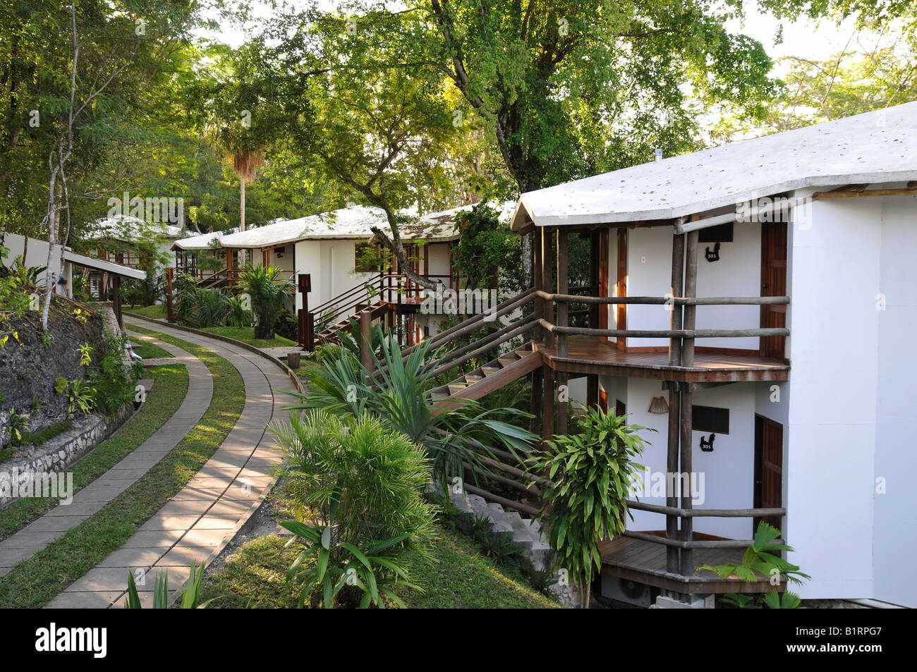 Hotel Villa Maya Tikal, Lake Petenchel, Santa Elena, Guatemala, Central America Stock Photo