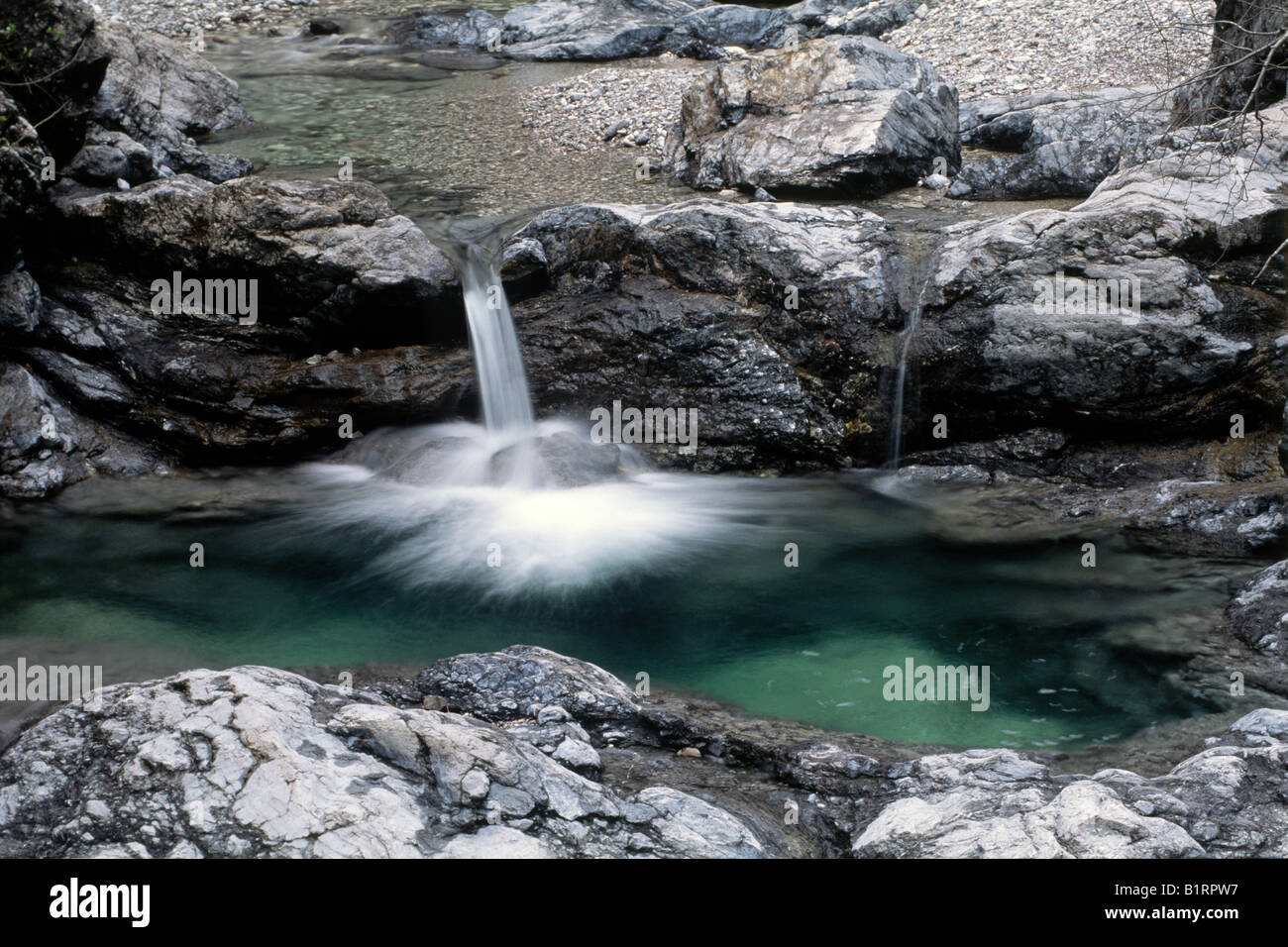 Small waterfall on the Vomperbach Stream, Karwendel Mountain Range, North Tyrol, Austria, Europe Stock Photo