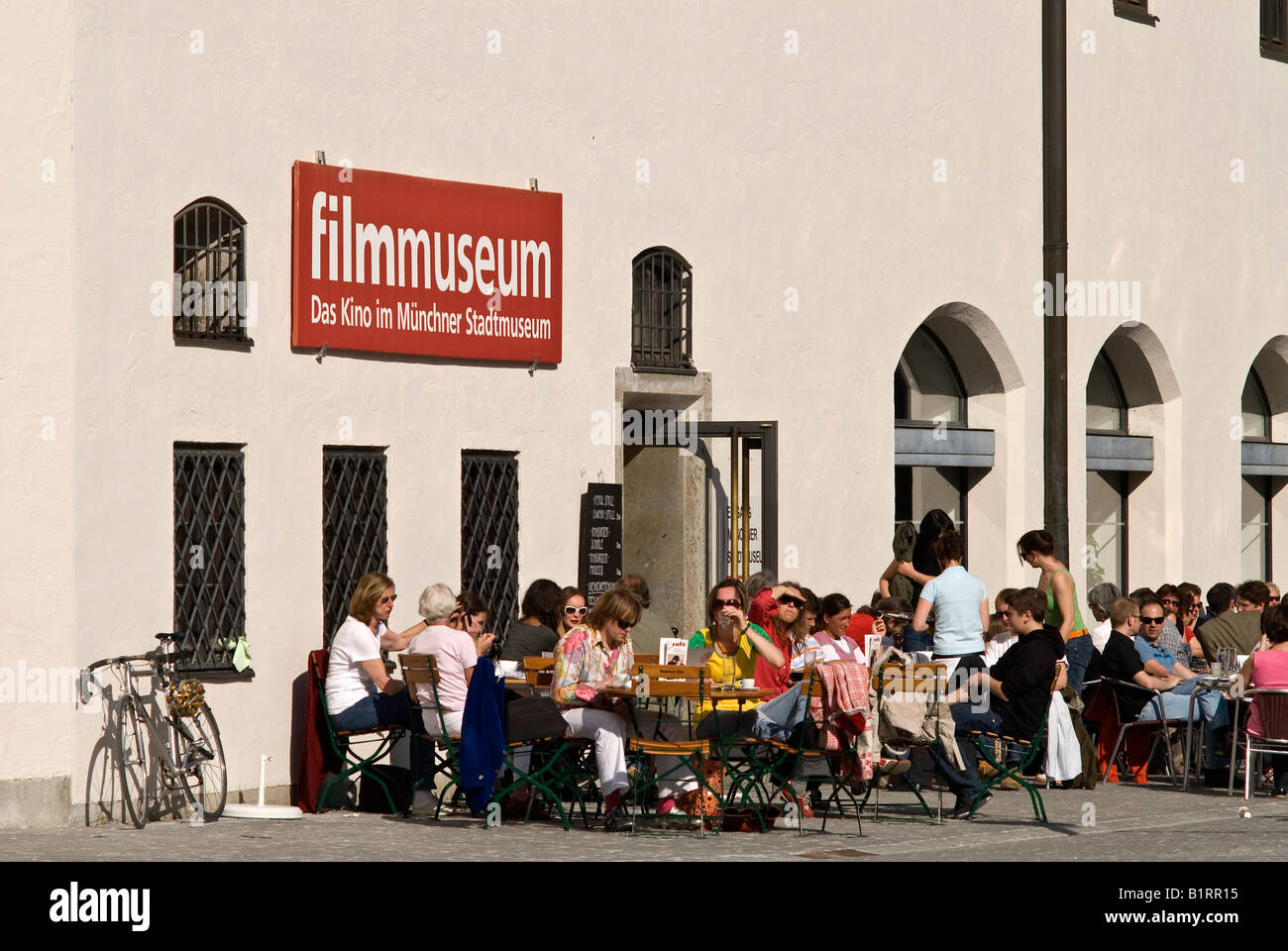Cafe in front of the film museum in Munich's City Museum, Munich, Bavaria, Germany, Europe Stock Photo