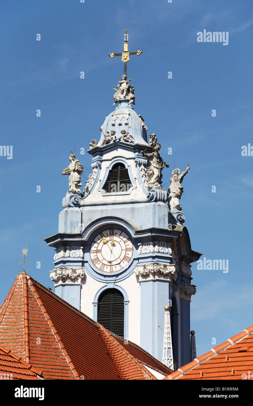 Church tower, Duernstein, Wachau, Lower Austria, Europe Stock Photo