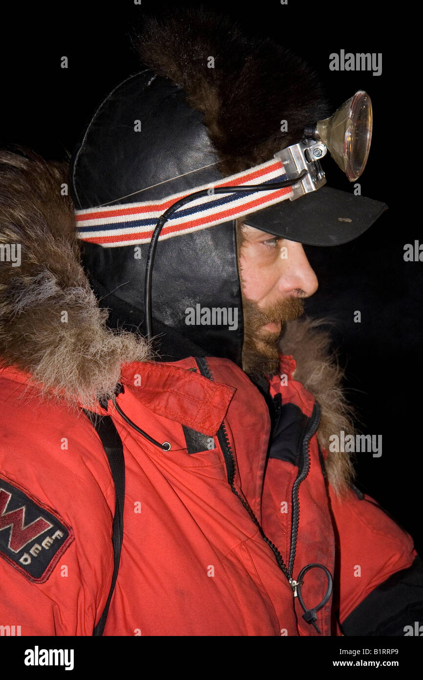 4 times Yukon Quest Sled Dog Race champion and 2 times Iditarod winner Lance Mackey, before leaving Dawson City, Yukon Territor Stock Photo
