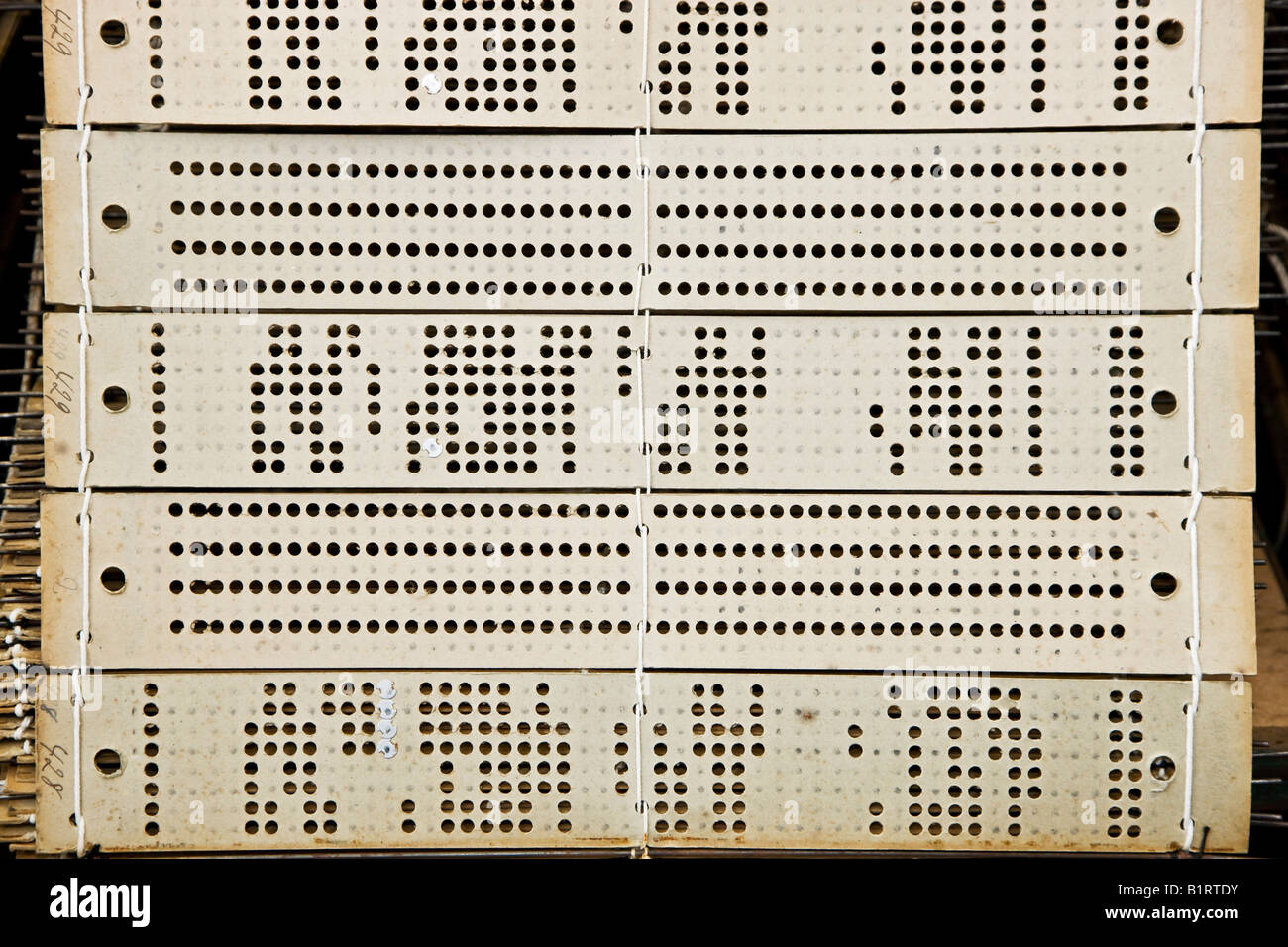 Punched cards controling the weaving pattern Stock Photo