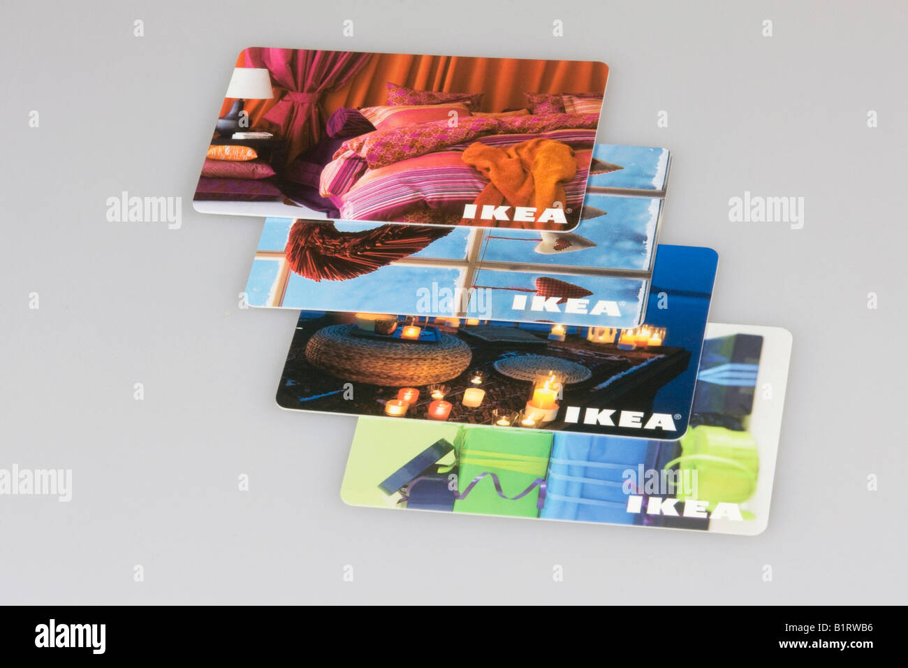 Various Ikea customer card, cards, shopping voucher, vouchers, gift coupon, coupons Stock Photo