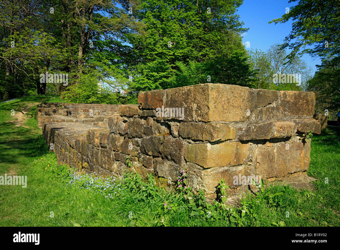 Remains of Stauferburg Castle on Mt. Hohenstaufen, Swabian Alb, Baden-Wuerttemberg, Germany, Europe Stock Photo