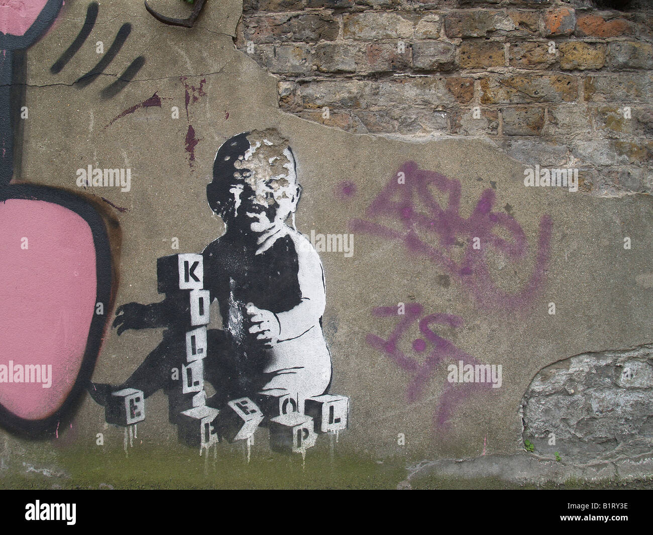 banksy stencil graffiti, Hackney Wick, London Stock Photo