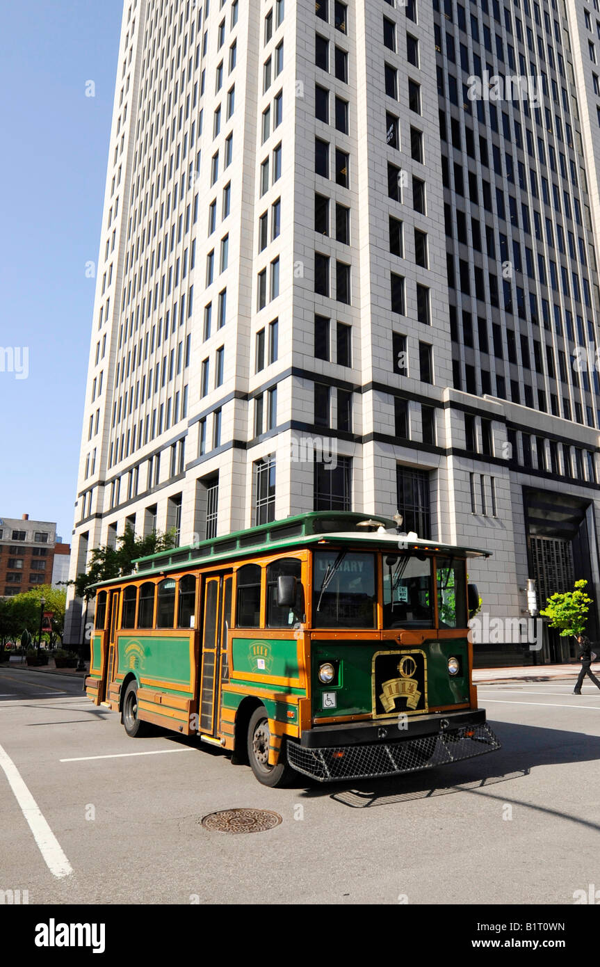 Tourist people mover trolley bus in downtown Louisville Kentucky KY