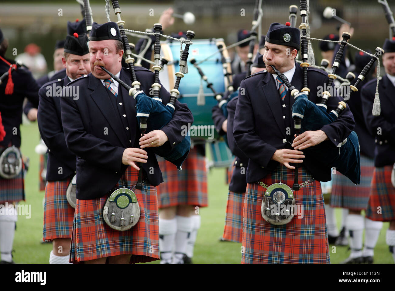 A band playing in the National Pipe Band championships in Birmingham in