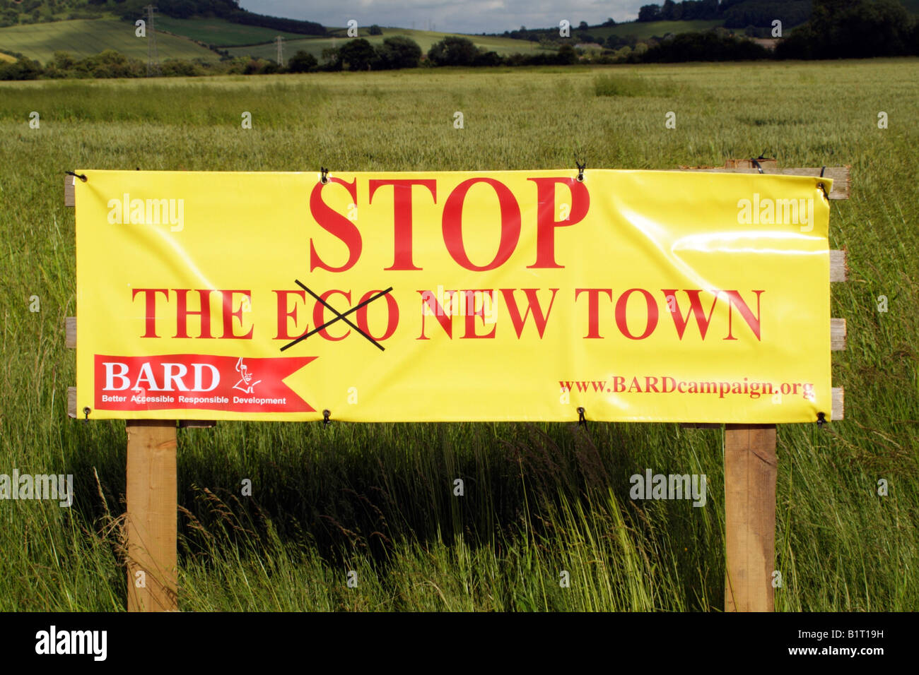 Stop new ECO Town sign at Long Marston near Stratford upon Avon   England Stock Photo