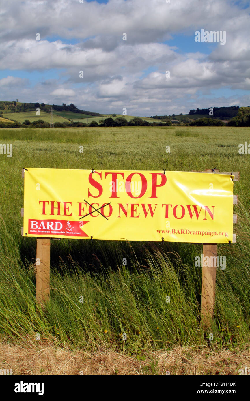Stop new ECO Town sign at Long Marston near Stratford upon Avon   England Stock Photo