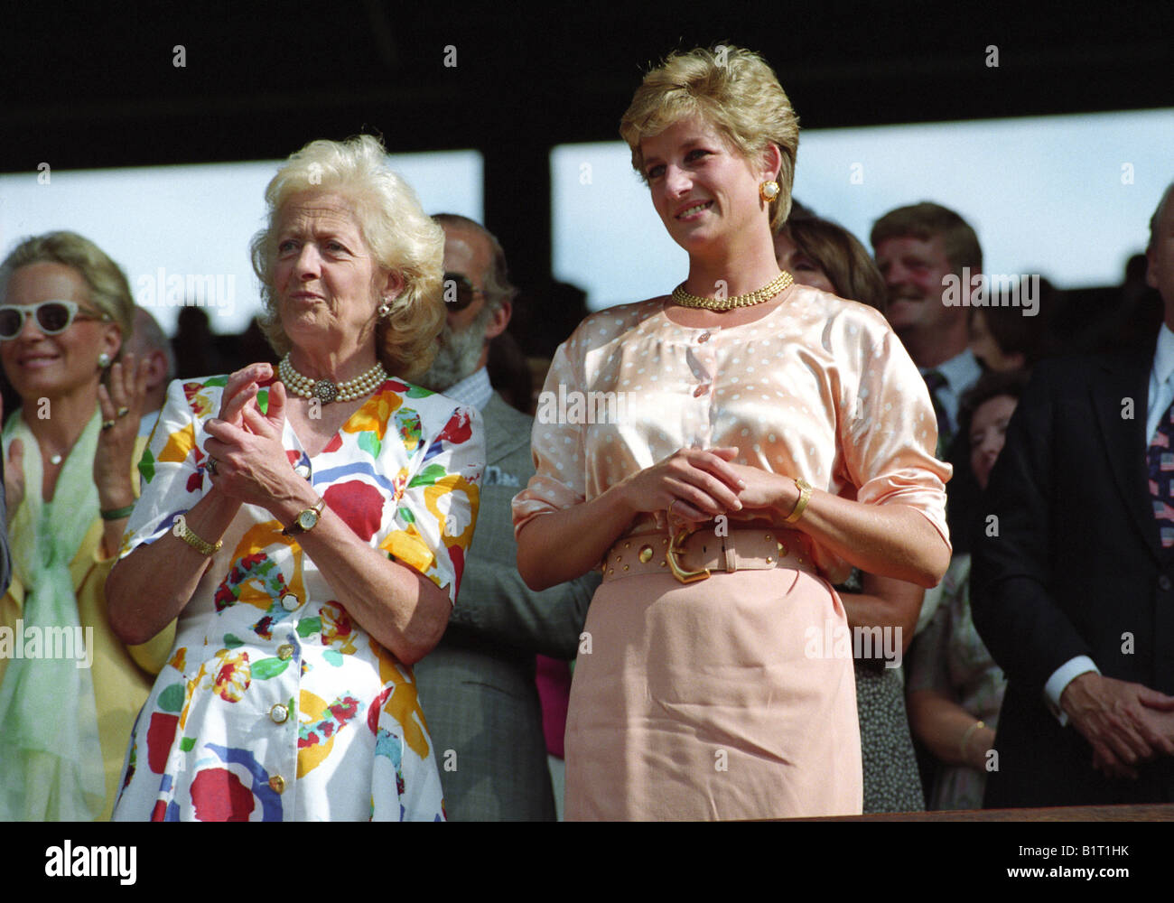 Diana Princess of Wales at Wimbledon Tennis Championships with her mother Frances Shand Kydd. 4th July 1993. Princess Diana Wimbledon Royal Box Stock Photo