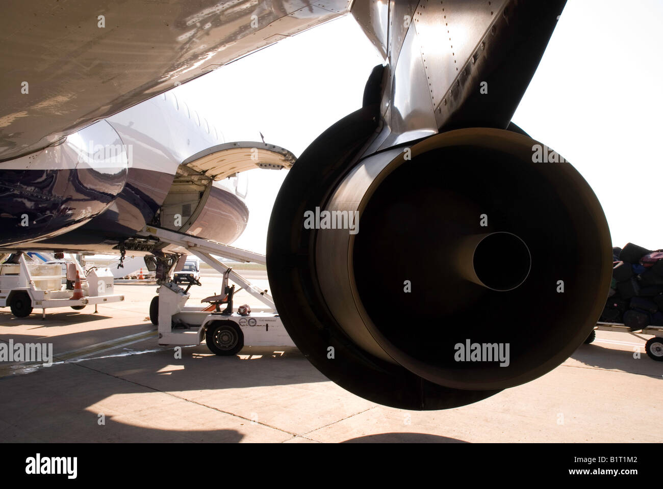 Jet engine exhaust and wing pylon Stock Photo