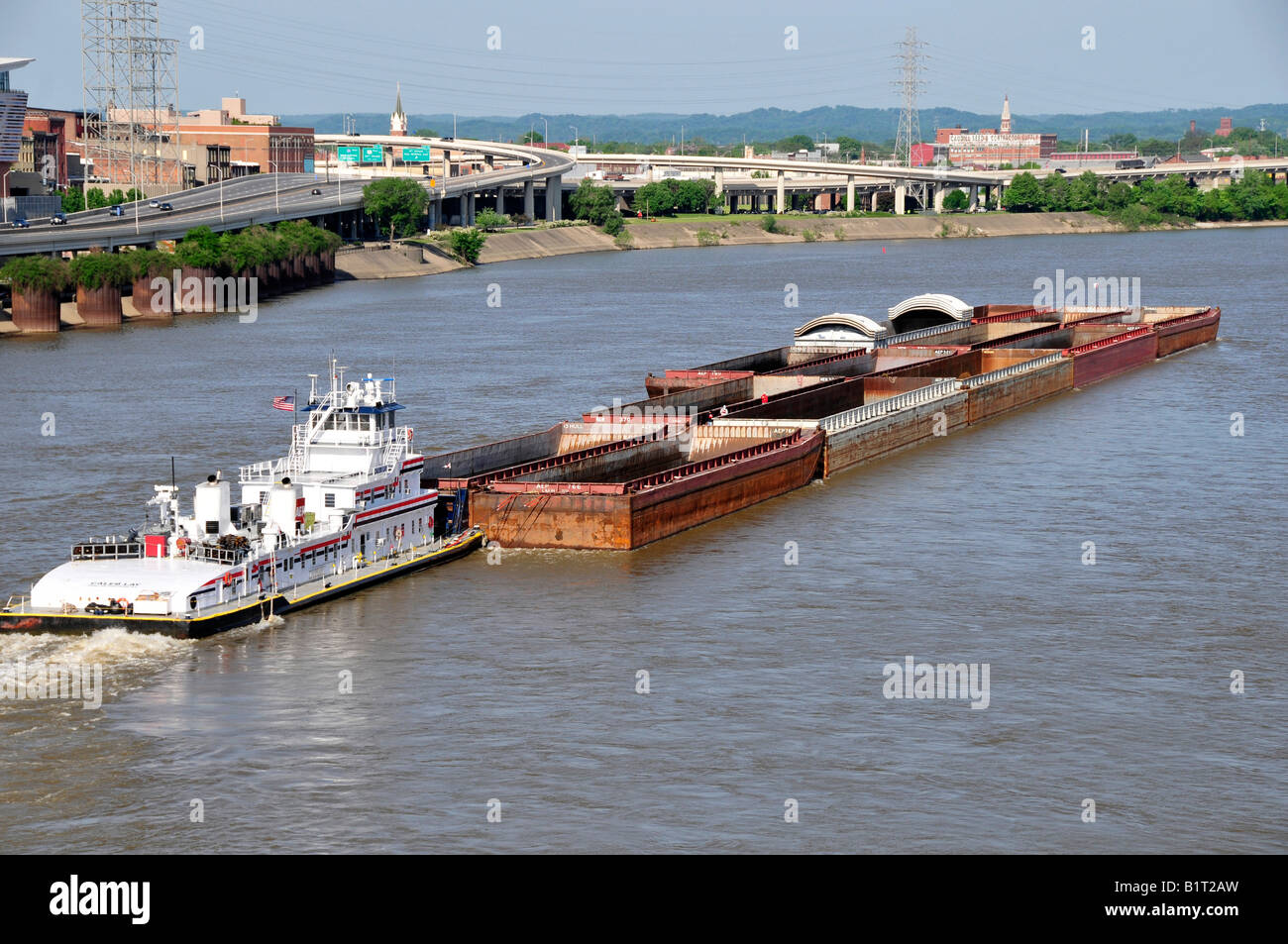Coal Barge on the Ohio River at Louisville Kentucky KY Stock Photo Alamy