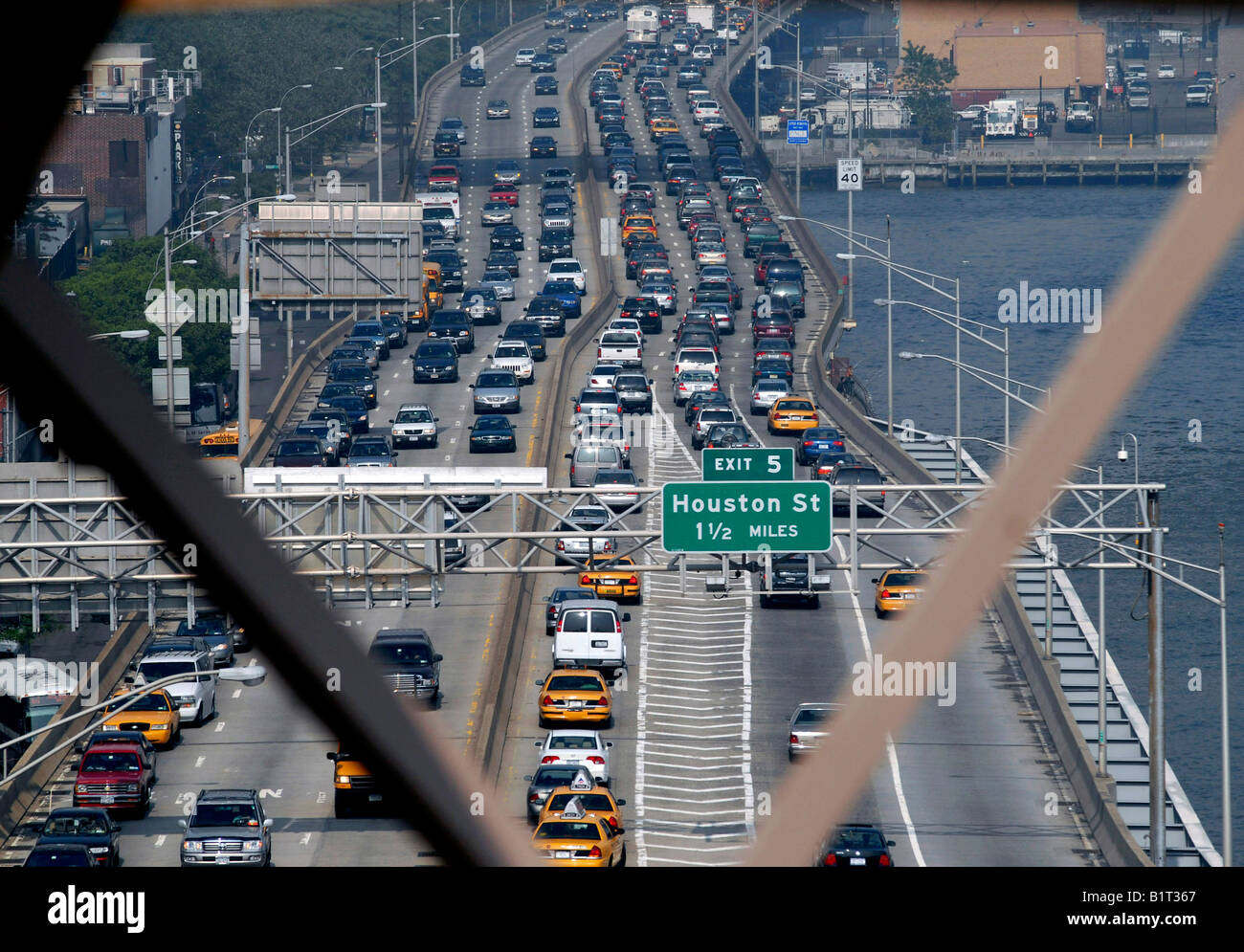 Commuters in their cars in rush hour traffic jam viewed from the ...