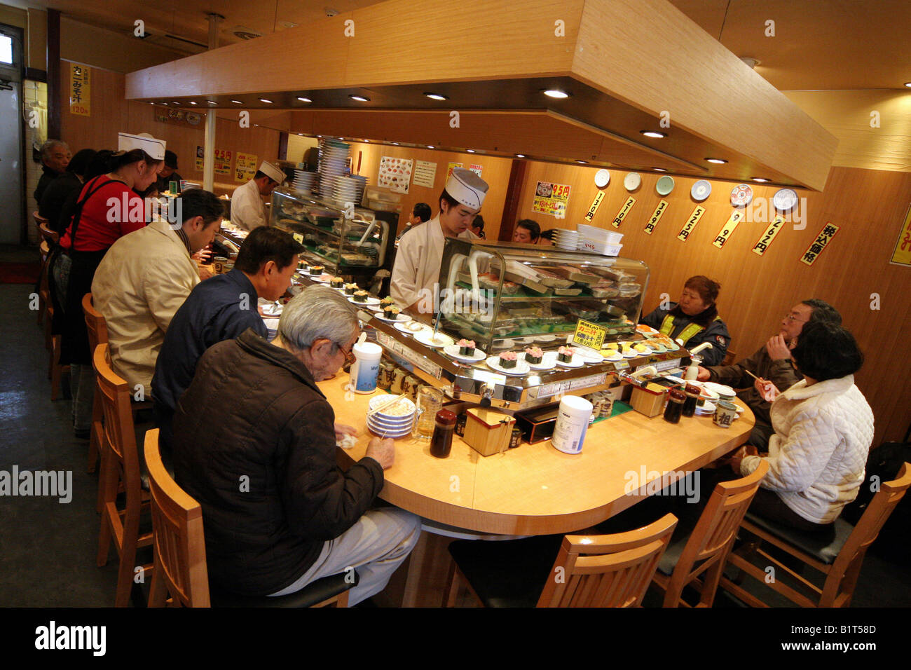 Typical Traditional Revolving Sushi Bar in Asakusa Tokyo Japan Stock